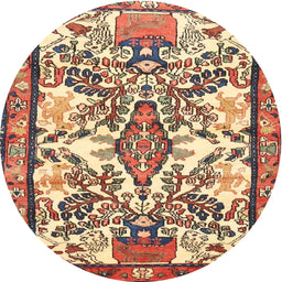 Round Traditional Brown Red Medallion Rug, tr4471