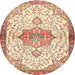 Round Traditional Brown Gold Medallion Rug, tr4474