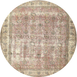 Round Traditional Orange Salmon Pink Persian Rug, tr4477