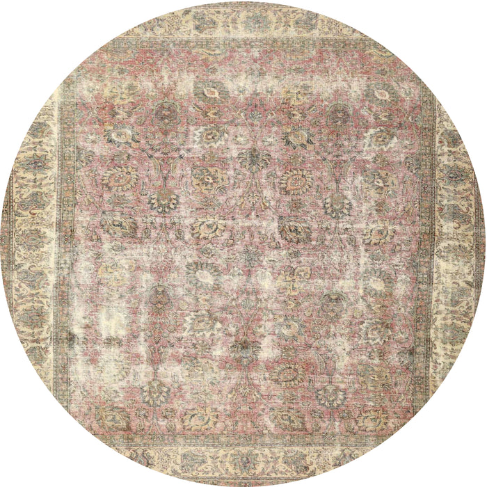 Round Traditional Orange Salmon Pink Persian Rug, tr4477