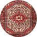 Round Traditional Copper Red Pink Medallion Rug, tr4486