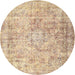 Round Traditional Brown Gold Persian Rug, tr4488