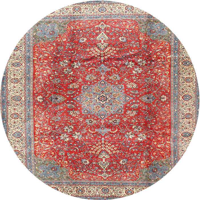 Round Traditional Tan Brown Medallion Rug, tr4492