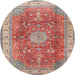 Round Traditional Tan Brown Medallion Rug, tr4492