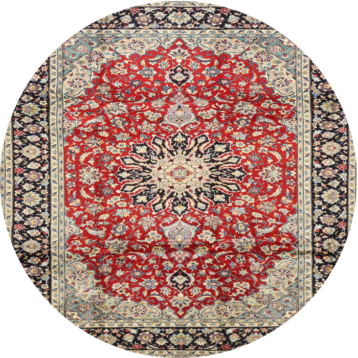 Round Traditional Tan Brown Medallion Rug, tr449