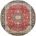 Round Traditional Tan Brown Medallion Rug, tr449