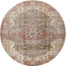 Round Traditional Dark Gold Brown Medallion Rug, tr4502