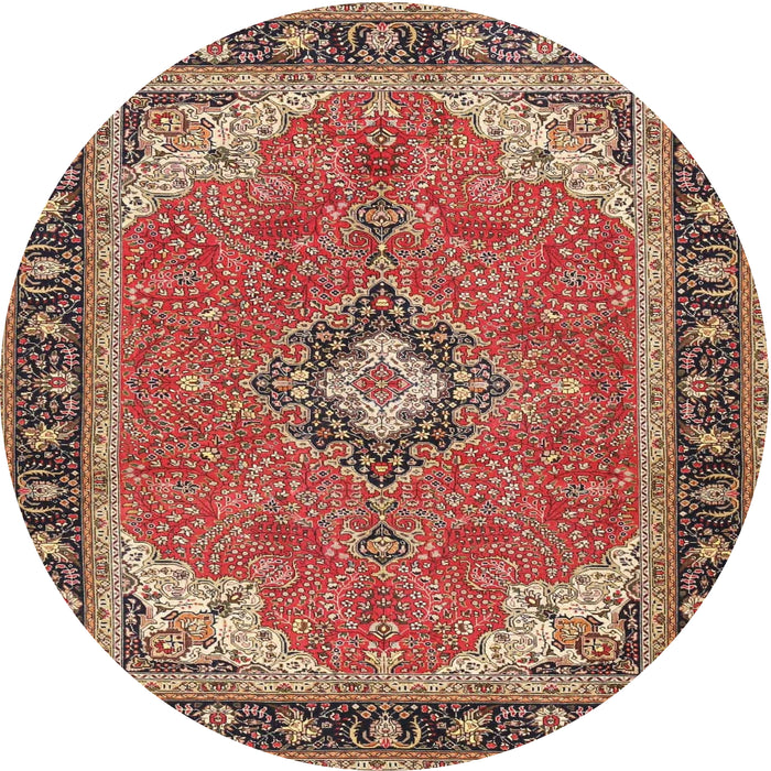 Round Traditional Saffron Red Medallion Rug, tr4512