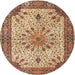 Square Machine Washable Traditional Brown Red Rug, wshtr4514