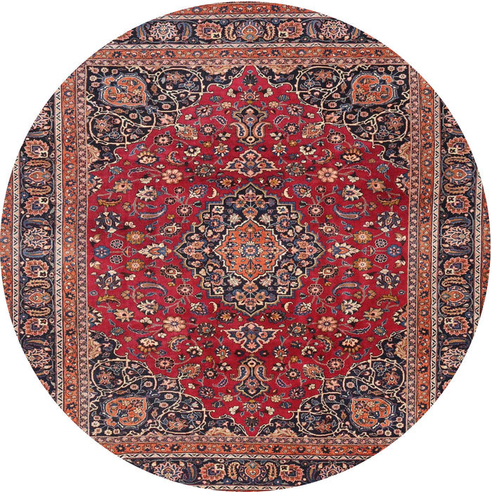 Round Traditional Saffron Red Medallion Rug, tr4519