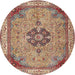 Round Traditional Brown Red Medallion Rug, tr4523