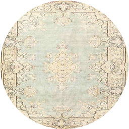 Round Traditional Peach Beige Persian Rug, tr4526