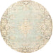 Round Traditional Peach Beige Persian Rug, tr4526