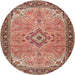 Round Traditional Fire Brick Red Medallion Rug, tr4530