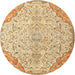 Round Traditional Brown Gold Persian Rug, tr4534