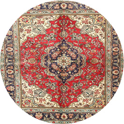 Round Traditional Brown Red Medallion Rug, tr4535
