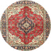 Square Machine Washable Traditional Brown Red Rug, wshtr4535