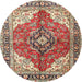 Round Traditional Brown Red Medallion Rug, tr4535