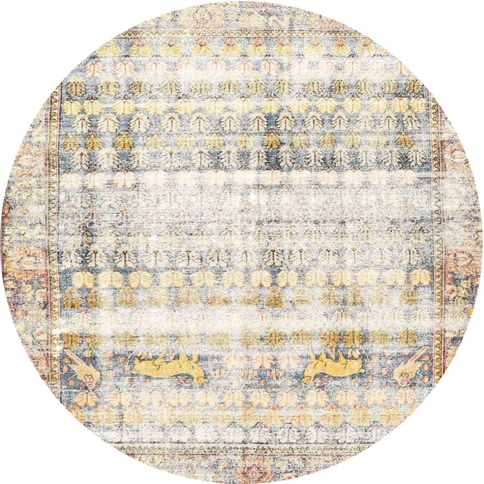 Round Traditional Light French Beige Brown Persian Rug, tr4537