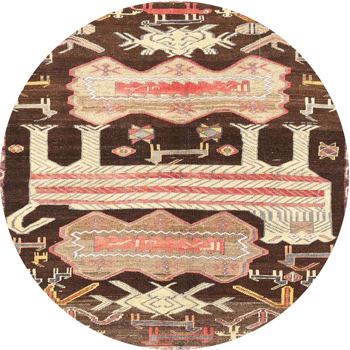 Round Traditional Dark Sienna Brown Persian Rug, tr4538