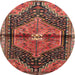 Round Traditional Fire Brick Red Persian Rug, tr453