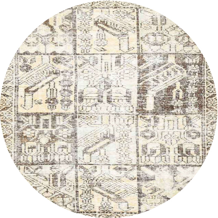 Round Traditional Champagne Beige Persian Rug, tr4542