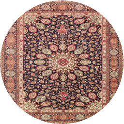 Round Traditional Saffron Red Medallion Rug, tr4544