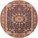 Round Traditional Saffron Red Medallion Rug, tr4544