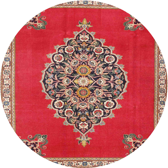 Round Traditional Orange Salmon Pink Medallion Rug, tr4546