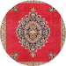 Round Traditional Orange Salmon Pink Medallion Rug, tr4546