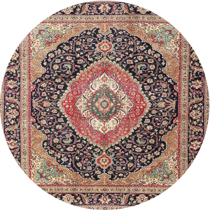 Round Traditional Red Brown Medallion Rug, tr4548