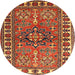 Round Traditional Red Geometric Rug, tr454