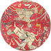 Round Traditional Red Animal Rug, tr4551