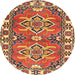 Round Traditional Fire Brick Red Geometric Rug, tr455