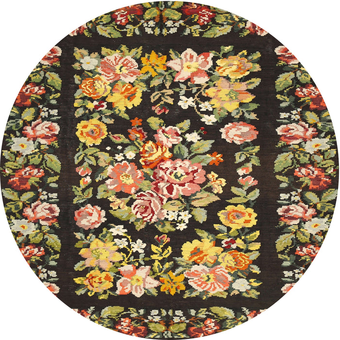Round Traditional Bakers Brown Medallion Rug, tr456
