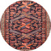 Square Machine Washable Traditional Sunrise Orange Rug, wshtr4574