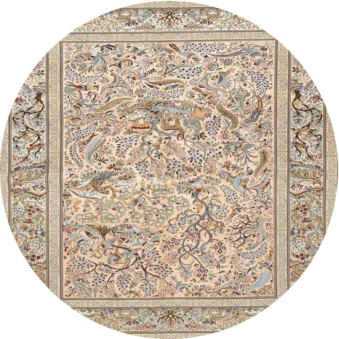 Round Traditional Deep Peach Orange Animal Rug, tr4584