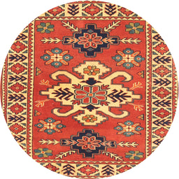 Round Traditional Gold Geometric Rug, tr458