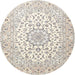 Round Traditional Champagne Beige Medallion Rug, tr4590