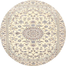 Round Traditional Light French Beige Brown Medallion Rug, tr4598