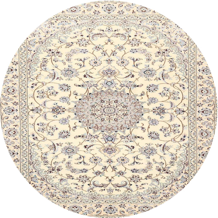 Round Traditional Light French Beige Brown Medallion Rug, tr4598