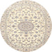 Round Traditional Light French Beige Brown Medallion Rug, tr4598