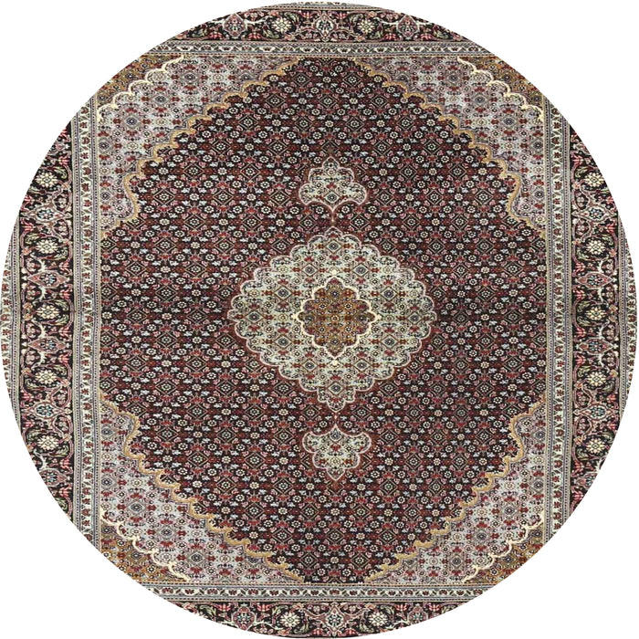 Round Traditional Light French Beige Brown Medallion Rug, tr4611