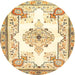 Round Traditional Yellow Medallion Rug, tr4615