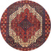 Round Traditional Dark Almond Brown Medallion Rug, tr4616