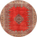 Square Machine Washable Traditional Tangerine Pink Rug, wshtr4617