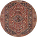 Round Traditional Saffron Red Persian Rug, tr4620