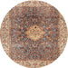 Round Traditional Brown Medallion Rug, tr4625