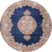 Round Traditional Tan Brown Medallion Rug, tr4627