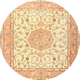 Round Traditional Sun Yellow Medallion Rug, tr4628